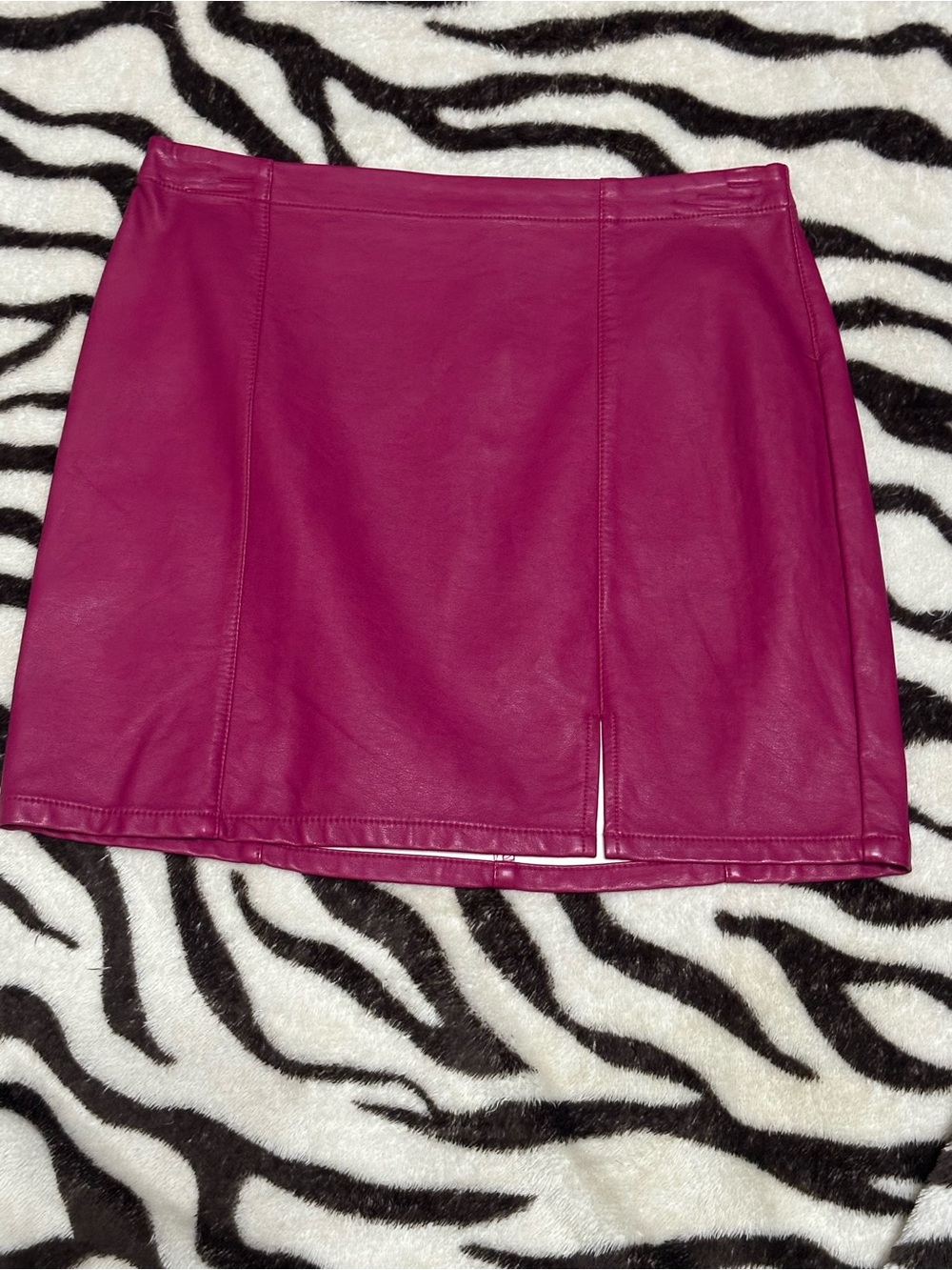 Forever 21 Magenta Faux Leather Mini Skirt with Front Slit